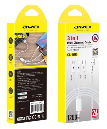 Καλώδιο φόρτισης & data 3in1 - Fast Charge - CL-972 - 1.2m - AWEI - 888155 - Image 3