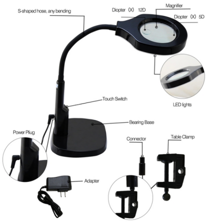 Επιτραπέζιος μεγεθυντικός φακός με λάμπα LED - 100049 - Black - Image 3