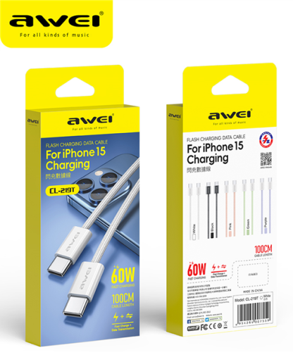 Καλώδιο φόρτισης & data - USB Type-C σε Type-C - CL-219TPC - 60W - AWEI - 887981 - Black - Image 2