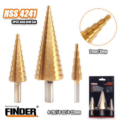 Σετ τρυπάνια κωνικά κλιμακωτά - 3pcs - 4-20/4-32/4-12mm - Finder - 196657 - Image 2