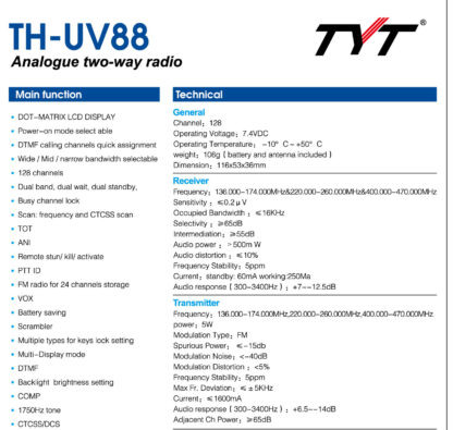 Φορητός πομποδέκτης - UHF/VHF - TH-UV88 – TYT – 204886 - Image 4