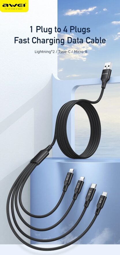 Καλώδιο φόρτισης & data 4in1 - Fast Charge - CL-129 - 1.5m - AWEI - 887721 - Image 2